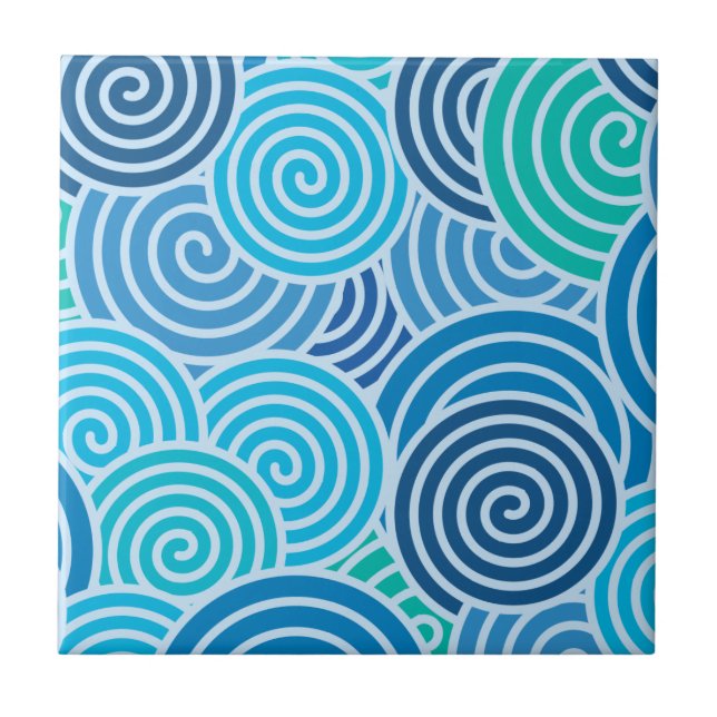 Azulejo De Cerâmica Padrão Espiral Azul Moderno (Frente)