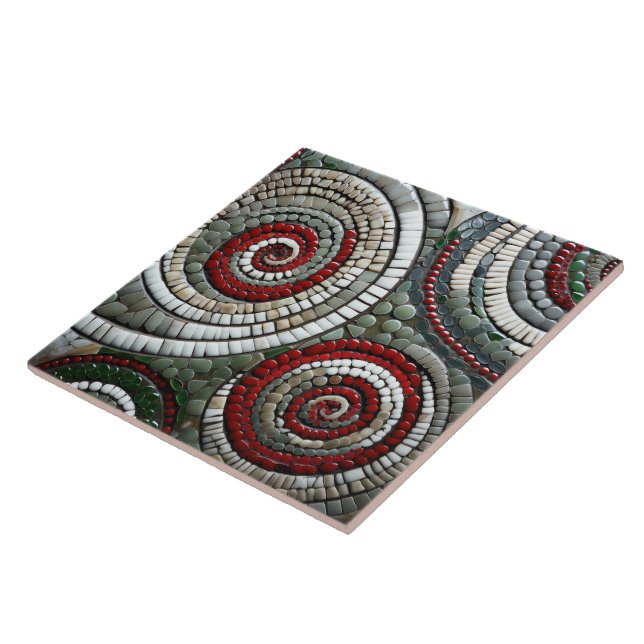 Azulejo De Cerâmica Padrão Espiral de Natal Vermelho abstrato (Lateral)