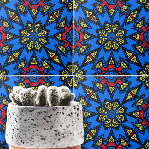 Azulejo De Cerâmica Padrão Etnico Africano Amarelo Azul