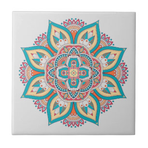 Azulejo De Cerâmica Padrão étnico colorido da mandala marroquina