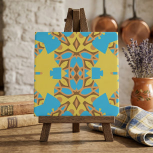 Azulejo De Cerâmica Padrão Étnico de Boho Amarelo e Turquesa
