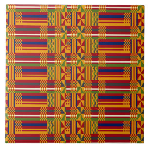 Azulejo De Cerâmica Padrão Étnico Kente - Têxtil Africano Vibrante