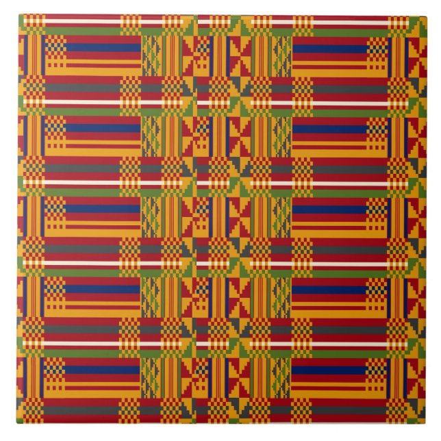 Azulejo De Cerâmica Padrão Étnico Kente - Têxtil Africano Vibrante (Frente)