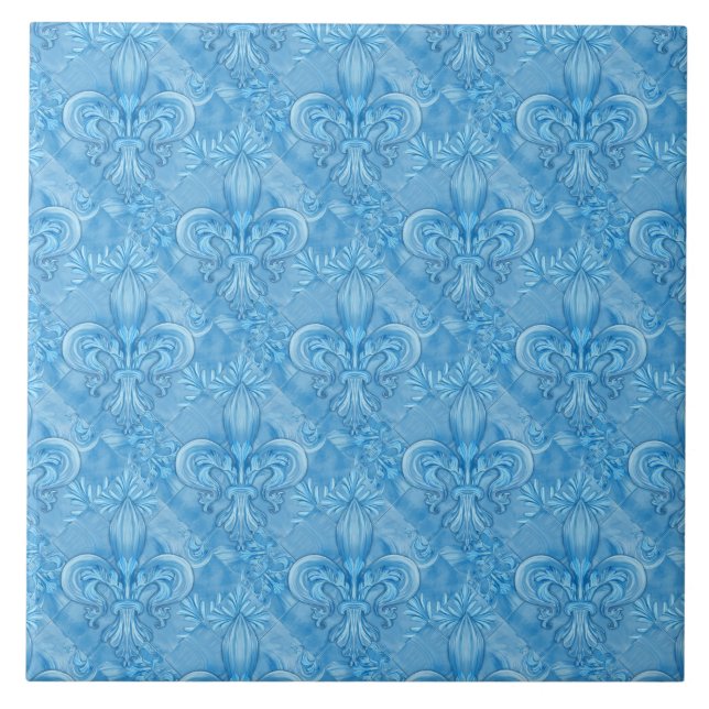 Azulejo De Cerâmica Padrão Fleur-de-lis - azul-céu suave (Frente)