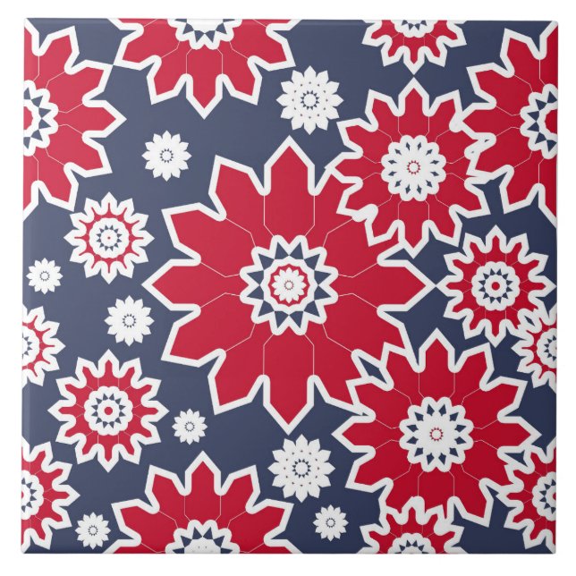 Azulejo De Cerâmica padrão floral abstrato, burgundy, branco, azul (Frente)
