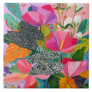 Azulejo De Cerâmica Padrão Floral Abstrato Colorido