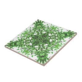 Azulejo De Cerâmica Padrão Floral Abstrato em Preto Verde Sobre Branco