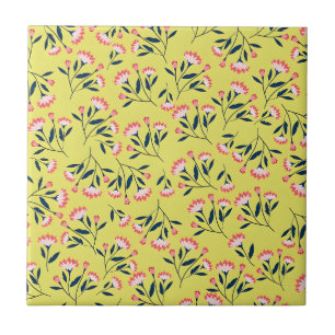 Azulejo De Cerâmica Padrão Floral Alegre: Flores Cor-de-Rosa
