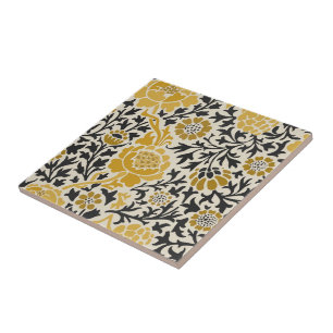 Azulejo De Cerâmica Padrão floral amarelo e preto estilo retrô