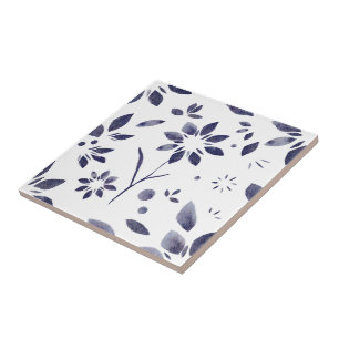Azulejo De Cerâmica Padrão Floral Aquarela Azul