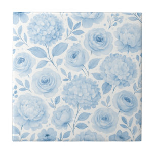 Azulejo De Cerâmica Padrão Floral Aquarela Azul Branco