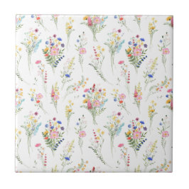 Azulejo De Cerâmica Padrão Floral Aquarela de Flores Silvestres