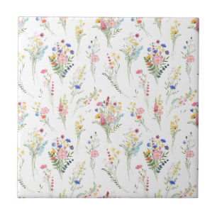 Azulejo De Cerâmica Padrão Floral Aquarela de Flores Silvestres