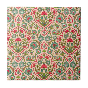 Azulejo De Cerâmica Padrão Floral Árabe Vermelho e Verde Vintage