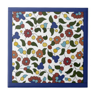 Azulejo De Cerâmica Padrão Floral Armênio - Azul e Branco