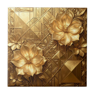 Azulejo De Cerâmica Padrão Floral Art Déco em Ouro Luxuoso