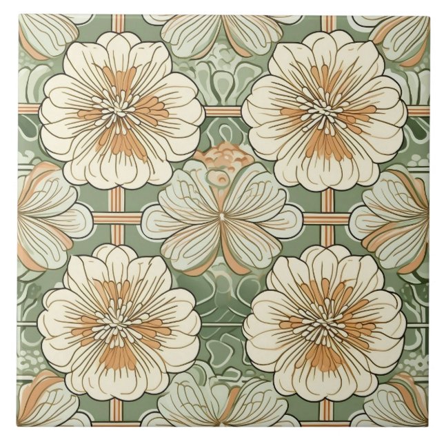 Azulejo De Cerâmica Padrão Floral Art Nouveau (Frente)