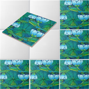 Azulejo De Cerâmica Padrão Floral Art Nouveau Retro com Folha de Lírio
