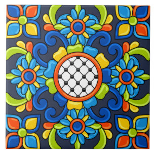 Azulejo De Cerâmica Padrão Floral Azul Abstrato de Arte Cura