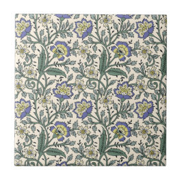 Azulejo De Cerâmica Padrão floral azul, amarelo e branco contínuo