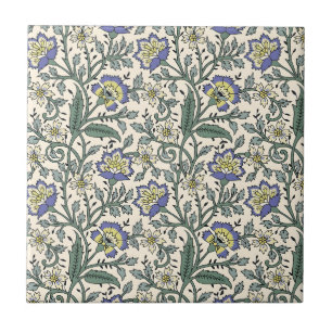 Azulejo De Cerâmica Padrão floral azul, amarelo e branco contínuo