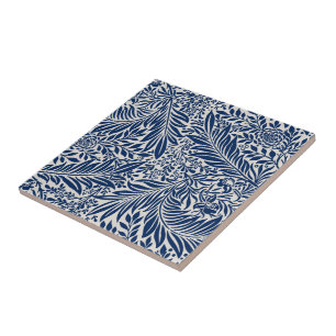 Azulejo De Cerâmica padrão floral azul com folhas e flores diversas