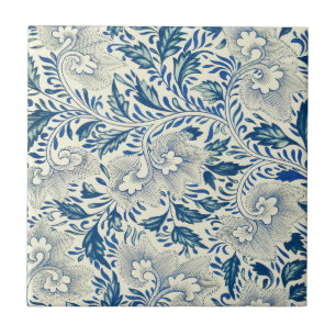 Azulejo De Cerâmica Padrão Floral Azul Design Asiático Antiquado