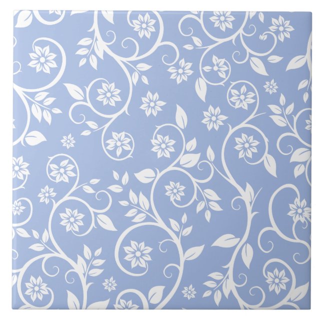 Azulejo De Cerâmica padrão floral azul e branco (Frente)