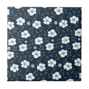 Azulejo De Cerâmica Padrão Floral Azul e Branco Bonito
