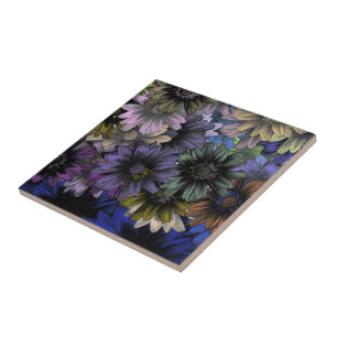 Azulejo De Cerâmica Padrão floral azul e laranja