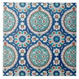 Azulejo De Cerâmica Padrão Floral Azul e Turquesa Marroquino Vintage