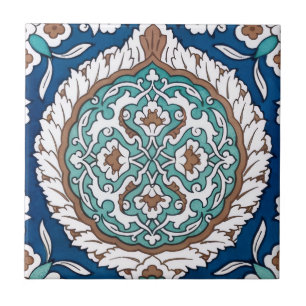 Azulejo De Cerâmica Padrão Floral Azul e Verde Água Marroquina Vintage
