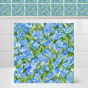 Azulejo De Cerâmica Padrão Floral Azul Esqueça-me da Aquarela