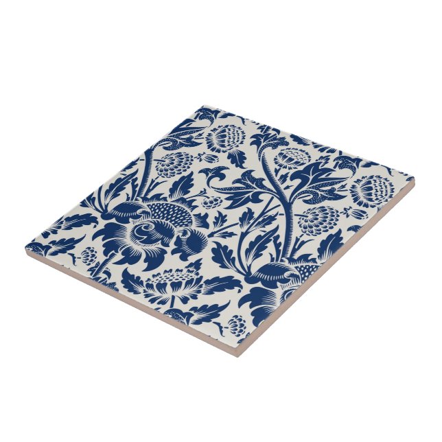 Azulejo De Cerâmica Padrão floral azul intricado em fundo claro (Lateral)