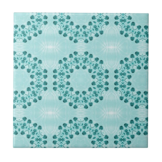 Azulejo De Cerâmica Padrão Floral, Azul Teal (Frente)