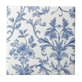 Azulejo De Cerâmica Padrão Floral Azul Toile de Jouy Francês Country