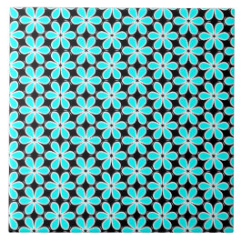 Azulejo De Cerâmica Padrão Floral Azul Turquesa e Preto