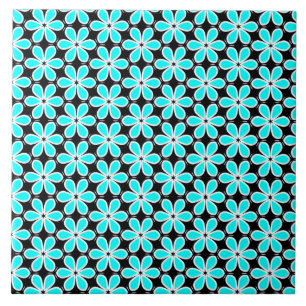Azulejo De Cerâmica Padrão Floral Azul Turquesa e Preto