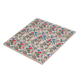Azulejo De Cerâmica Padrão Floral Azul Verde Vermelho do século XIX Vi