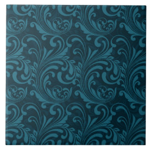 Azulejo De Cerâmica Padrão Floral Barroco Azul Turquesa Elegante