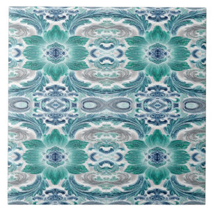Azulejo De Cerâmica Padrão Floral Barroco em Azul Turquesa e Azul