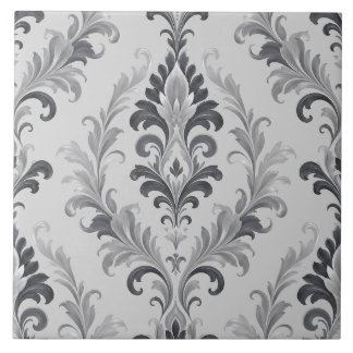 Azulejo De Cerâmica Padrão Floral Barroco em Cinza Prateado Damask