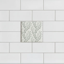 Azulejo De Cerâmica Padrão Floral Boho Minimalista Creme Salvia Elegan