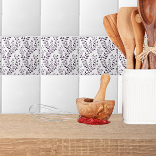 Azulejo De Cerâmica Padrão Floral Boho Moderno Ameixa Branco
