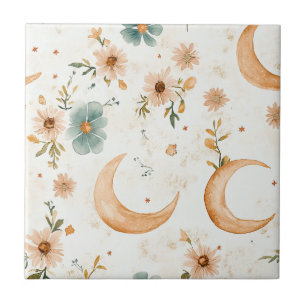 Azulejo De Cerâmica Padrão Floral Boho Rústico da Lua (2)
