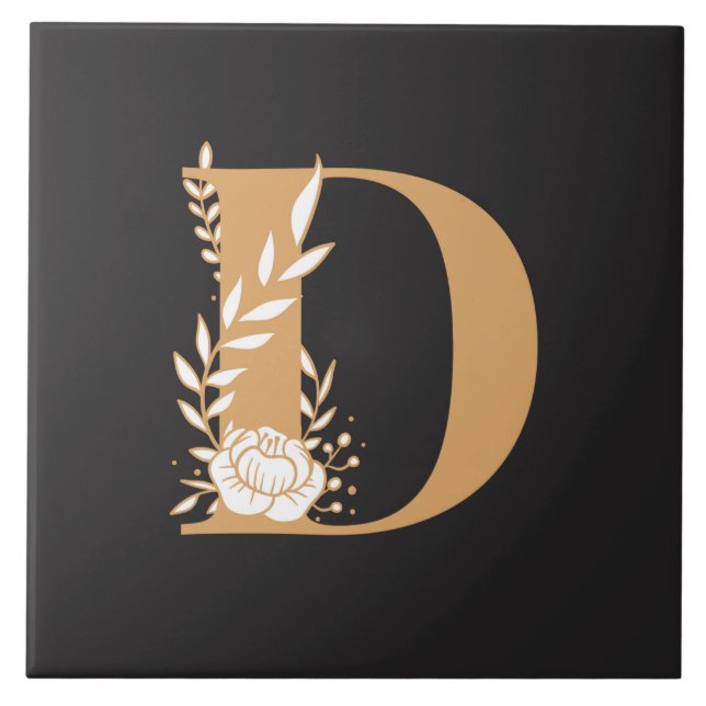 Azulejo De Cerâmica Padrão floral bonito do Monograma D (Frente)