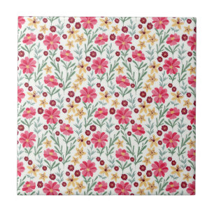 Azulejo De Cerâmica Padrão Floral bonito, rosa e amarelo,