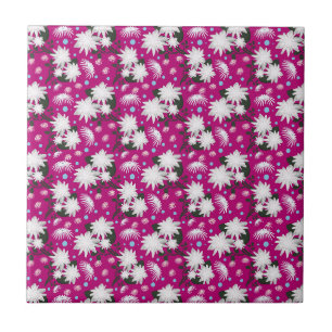 Azulejo De Cerâmica Padrão Floral Botânico de Design Elegante Branco