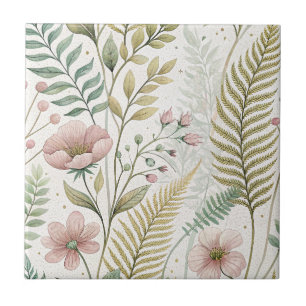Azulejo De Cerâmica Padrão Floral Botânico de Flor de Blush Pintado à