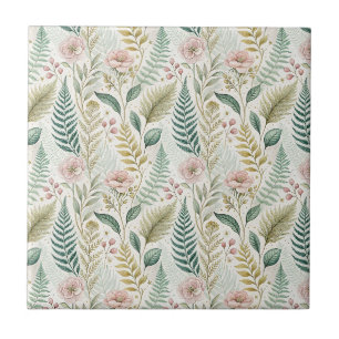 Azulejo De Cerâmica Padrão Floral Botânico de Flores Rosadas Pintadas